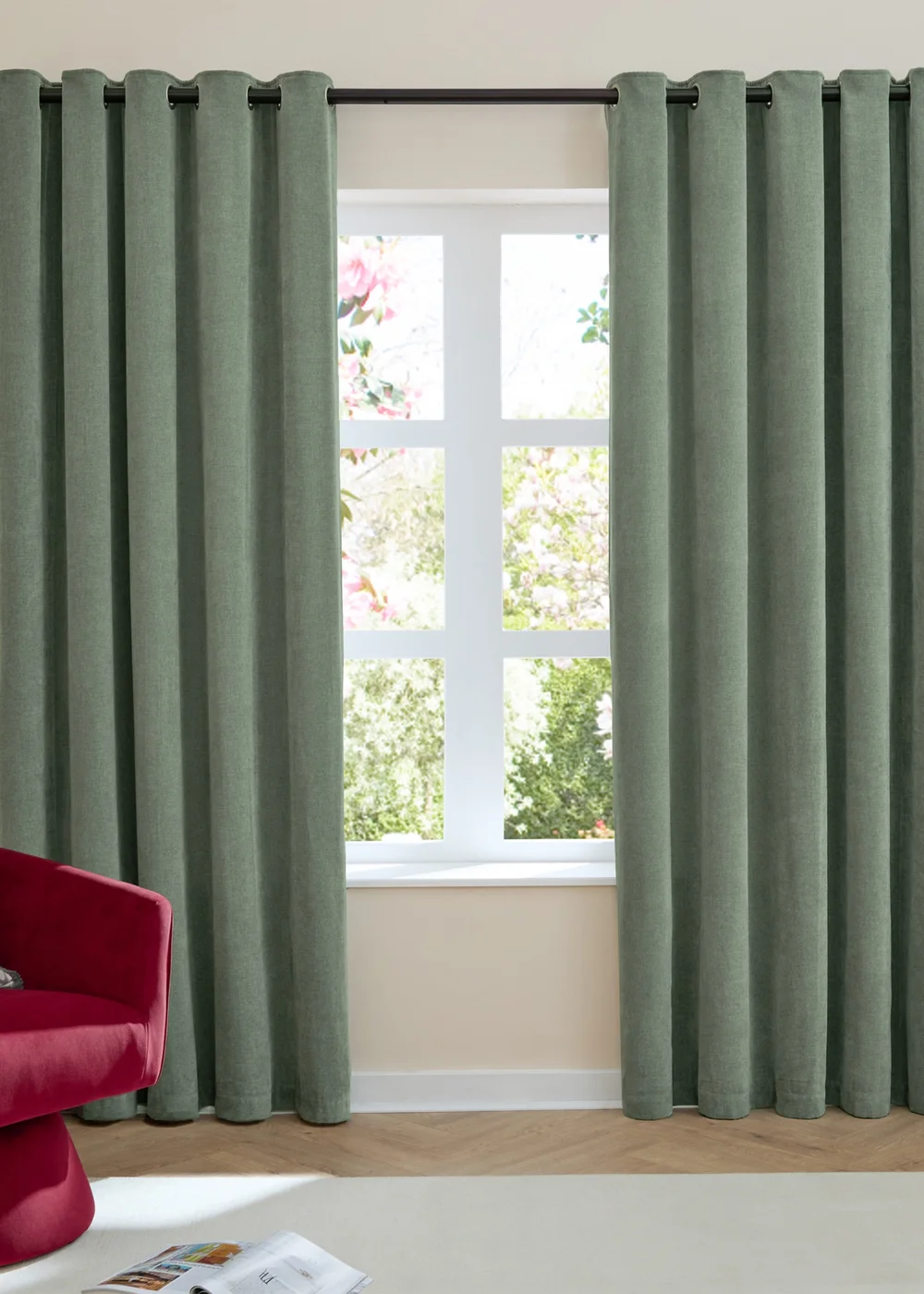 Furn Soft Chenille Blackout Eyelet Curtain Pair Green - 46W X 54D (117x137cm Image 2