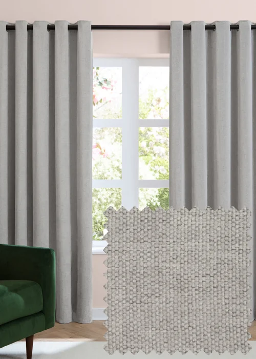 Furn Soft Chenille Blackout Eyelet Curtain Pair Silver - 46W X 54D (117x137cm Image 1