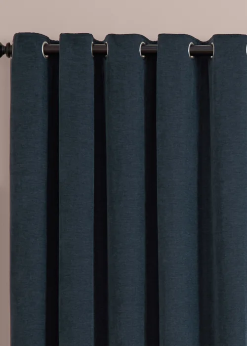 Furn Soft Chenille Blackout Eyelet Curtain Pair Navy - 46W X 54D (117x137cm Image 6