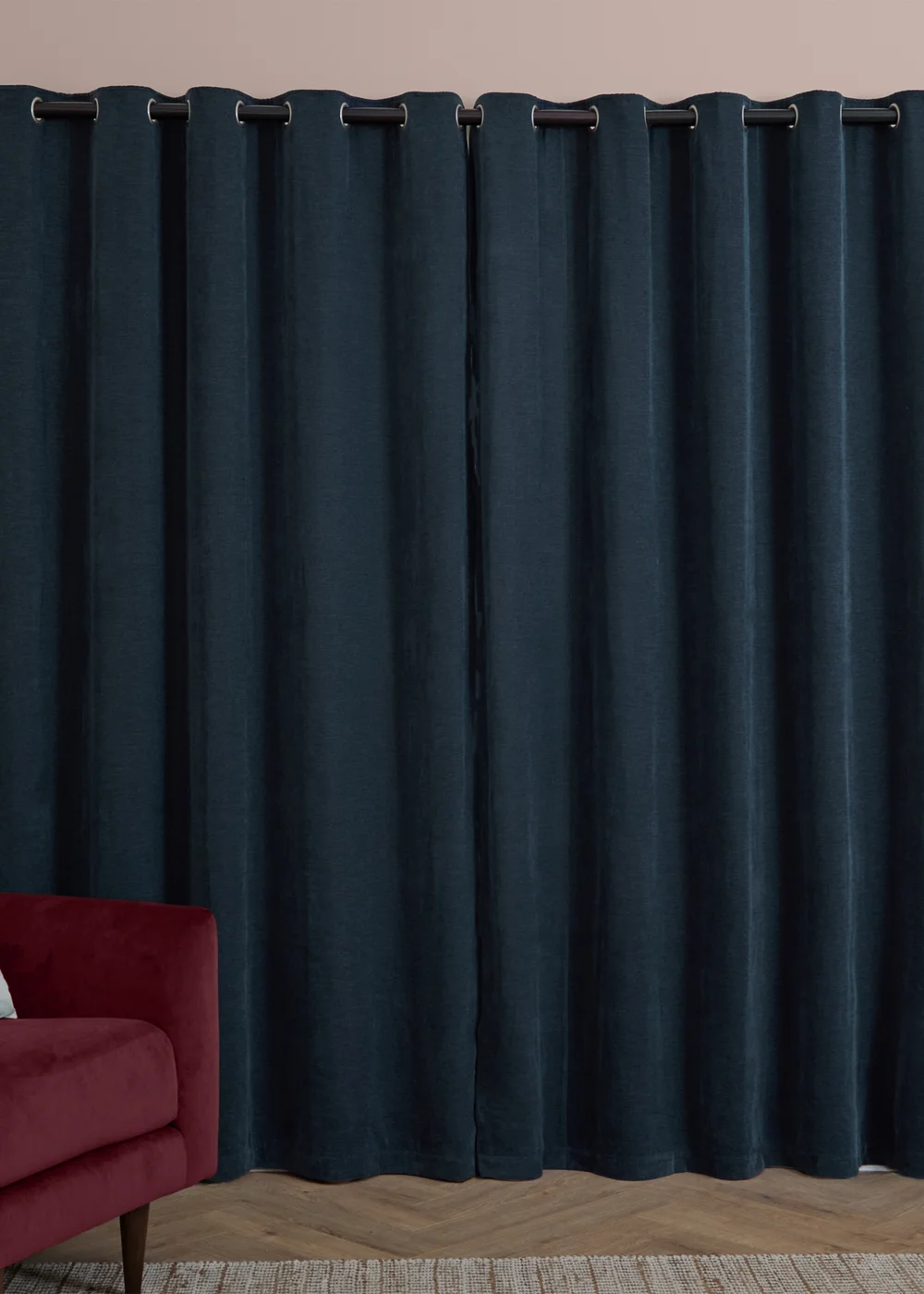 Furn Soft Chenille Blackout Eyelet Curtain Pair Navy - 46W X 54D (117x137cm Image 3