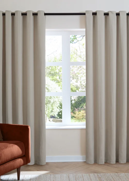Furn Soft Chenille Blackout Eyelet Curtain Pair Natural - 46W X 54D (117x137cm Image 2