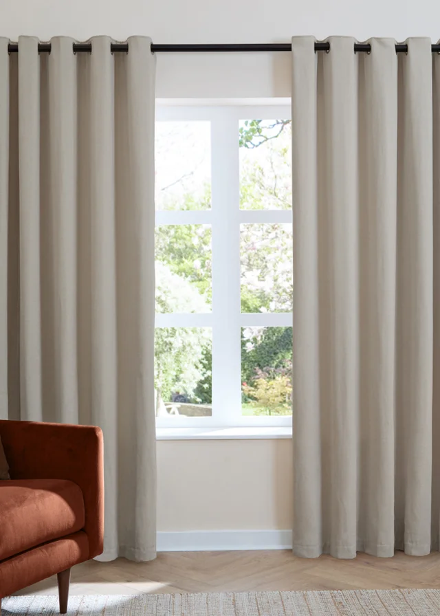 Furn Soft Chenille Blackout Eyelet Curtain Pair Natural