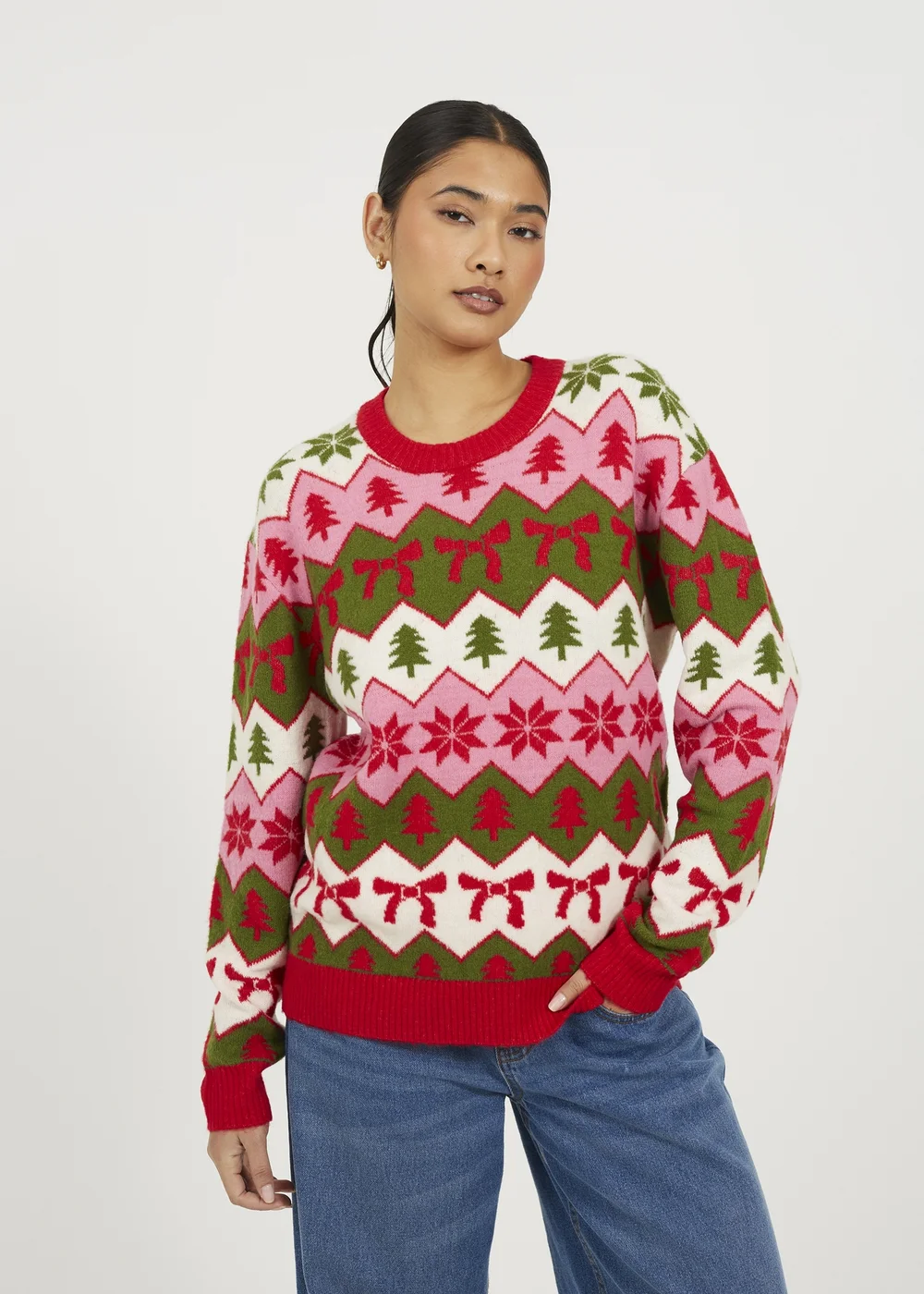 Brave Soul Red Fairisle Christmas Jumper - L Image 1