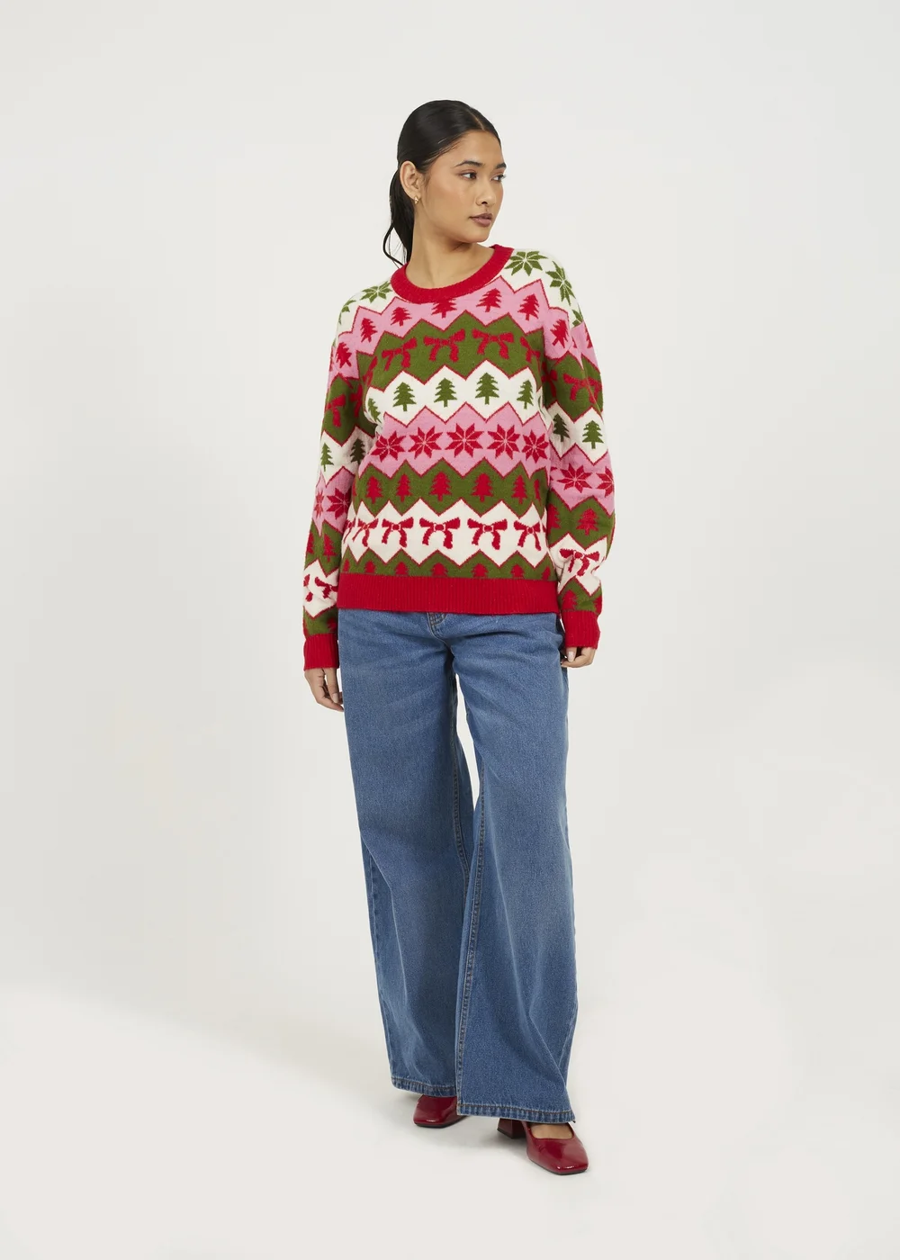 Brave Soul Red Fairisle Christmas Jumper - L Image 4