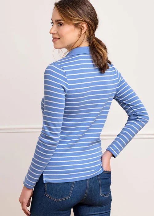 Cotton Traders Deep Iris Cosy Up Long Sleeve Stripe Polo Shirt - 8 Image 2