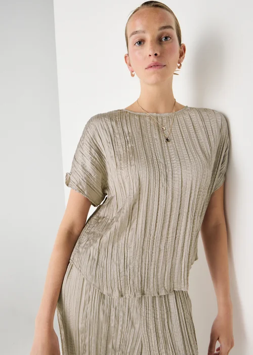 Et Vous Taupe Crinkle Satin Co Ord Top - XL Image 1