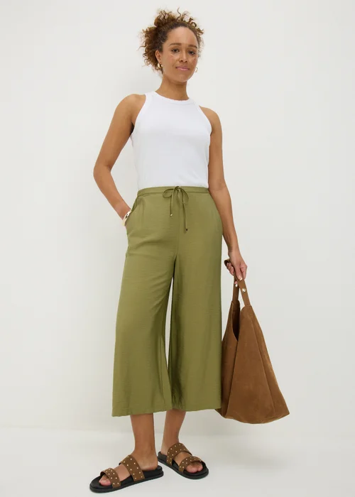 Olive Twill Wide Leg Culotte Trousers - 10 Image 1