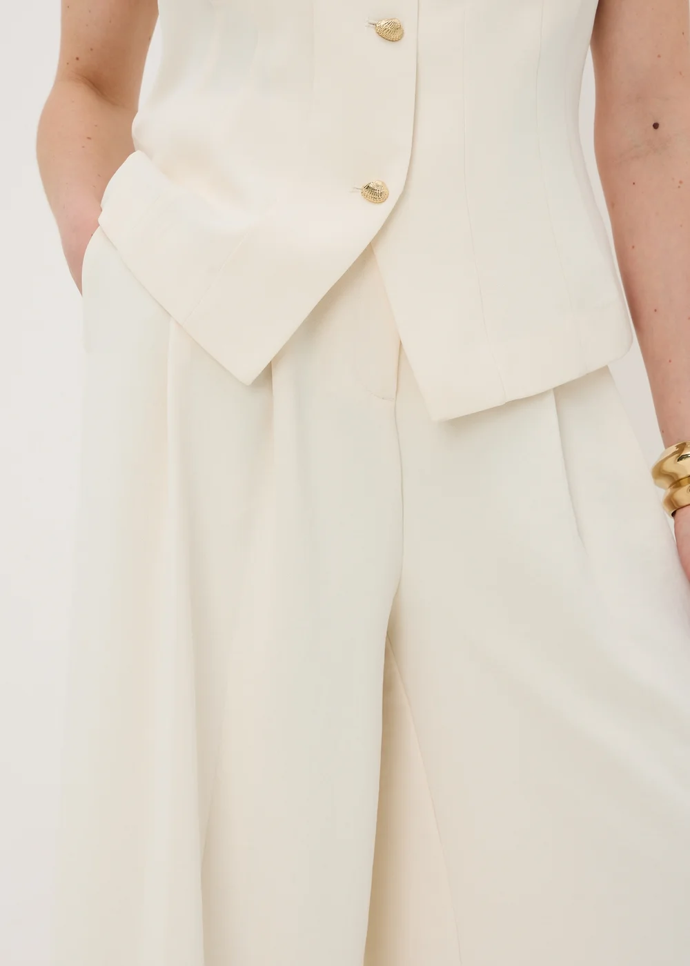 Et Vous Cream Wide Leg Co Ord Trousers - 8/L29 Image 3