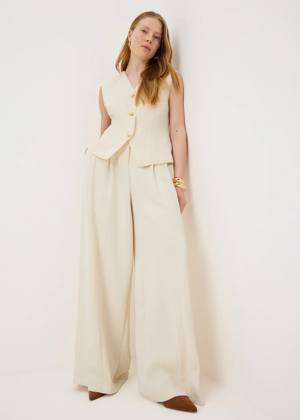 Et Vous Cream Wide Leg Co Ord Trousers - 8/L29 Image 1