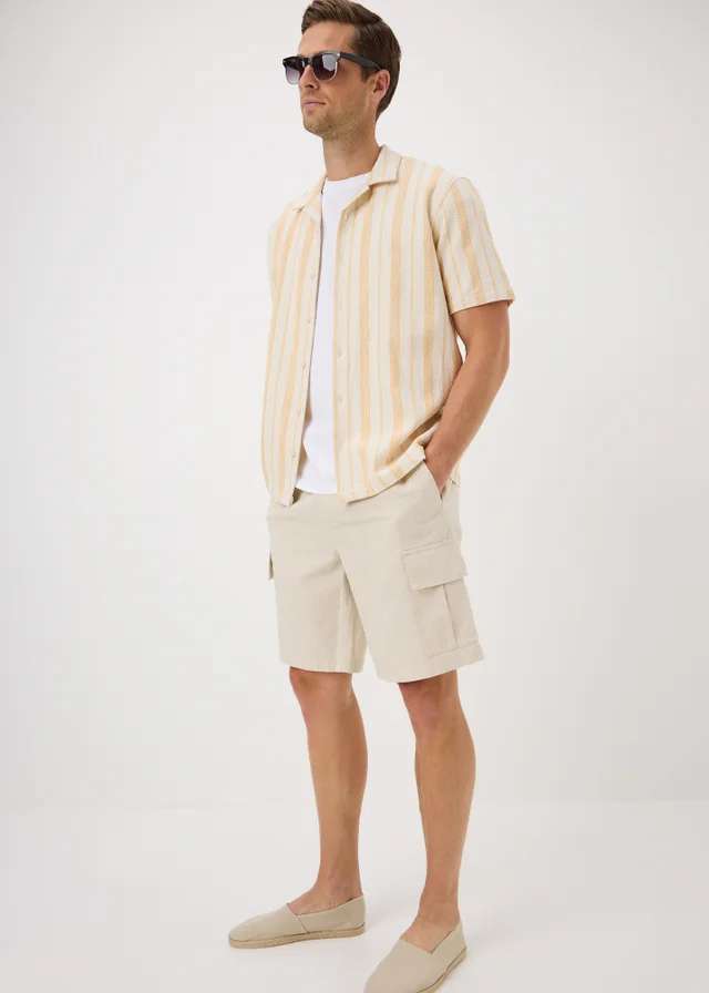 Natural Linen Blend Ripstop Cargo Shorts