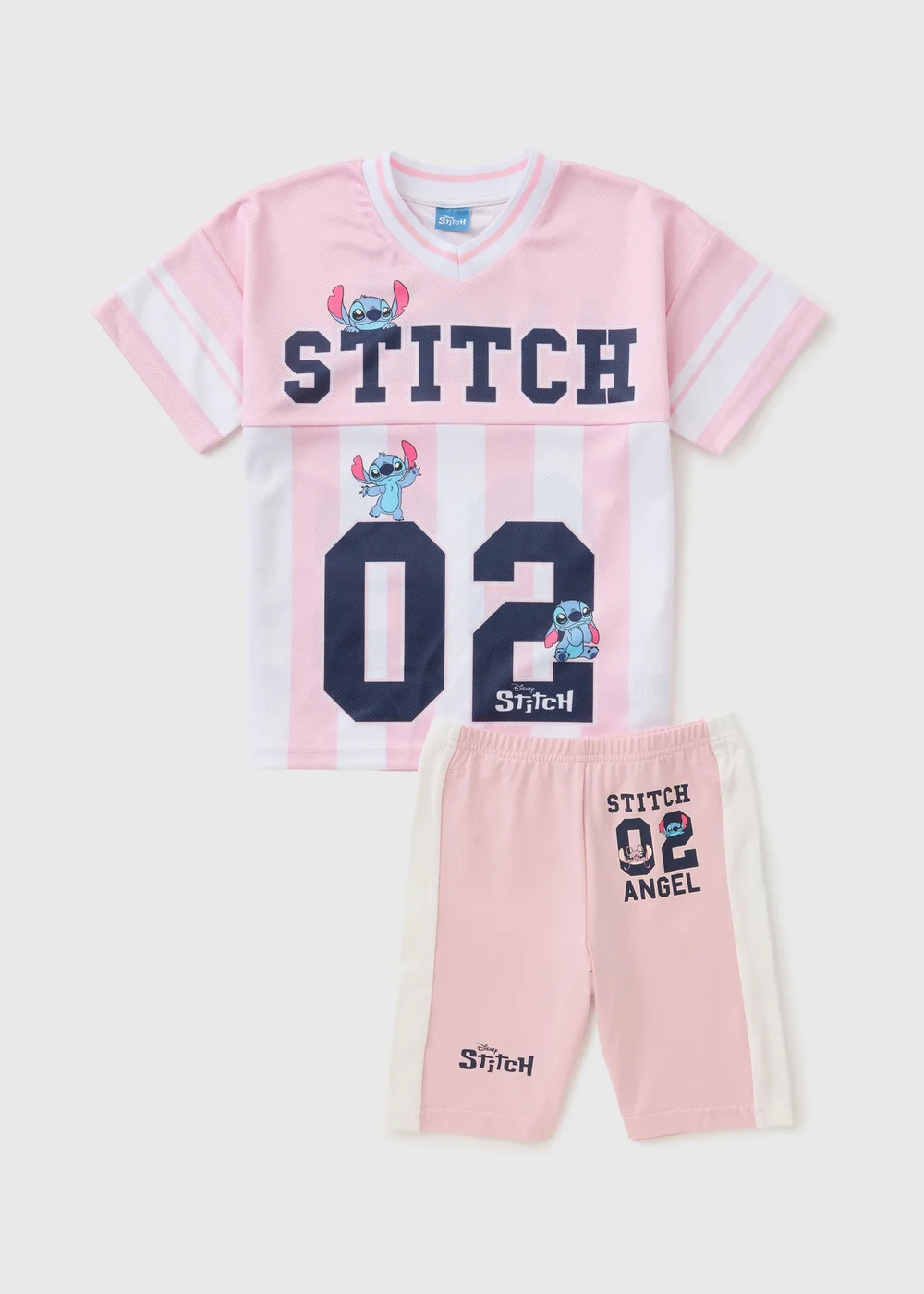 Disney Girls Pink Stitch Airtex Top & Short Set (4-13yrs) - Age 5 Years Image 1
