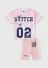 Disney Girls Pink Stitch Airtex Top & Short Set (4-13yrs) - Age 5 Years Image 1