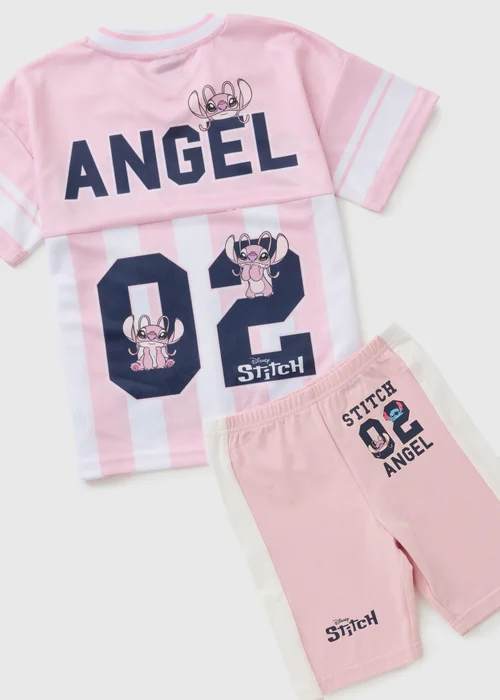 Disney Girls Pink Stitch Airtex Top & Short Set (4-13yrs) - Age 5 Years Image 2