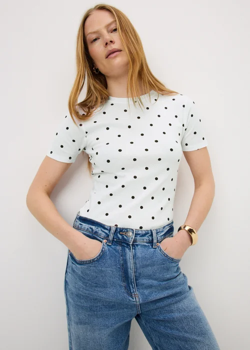 Chocolate Brown Polka Dot Fitted T-Shirt - 24 Image 1
