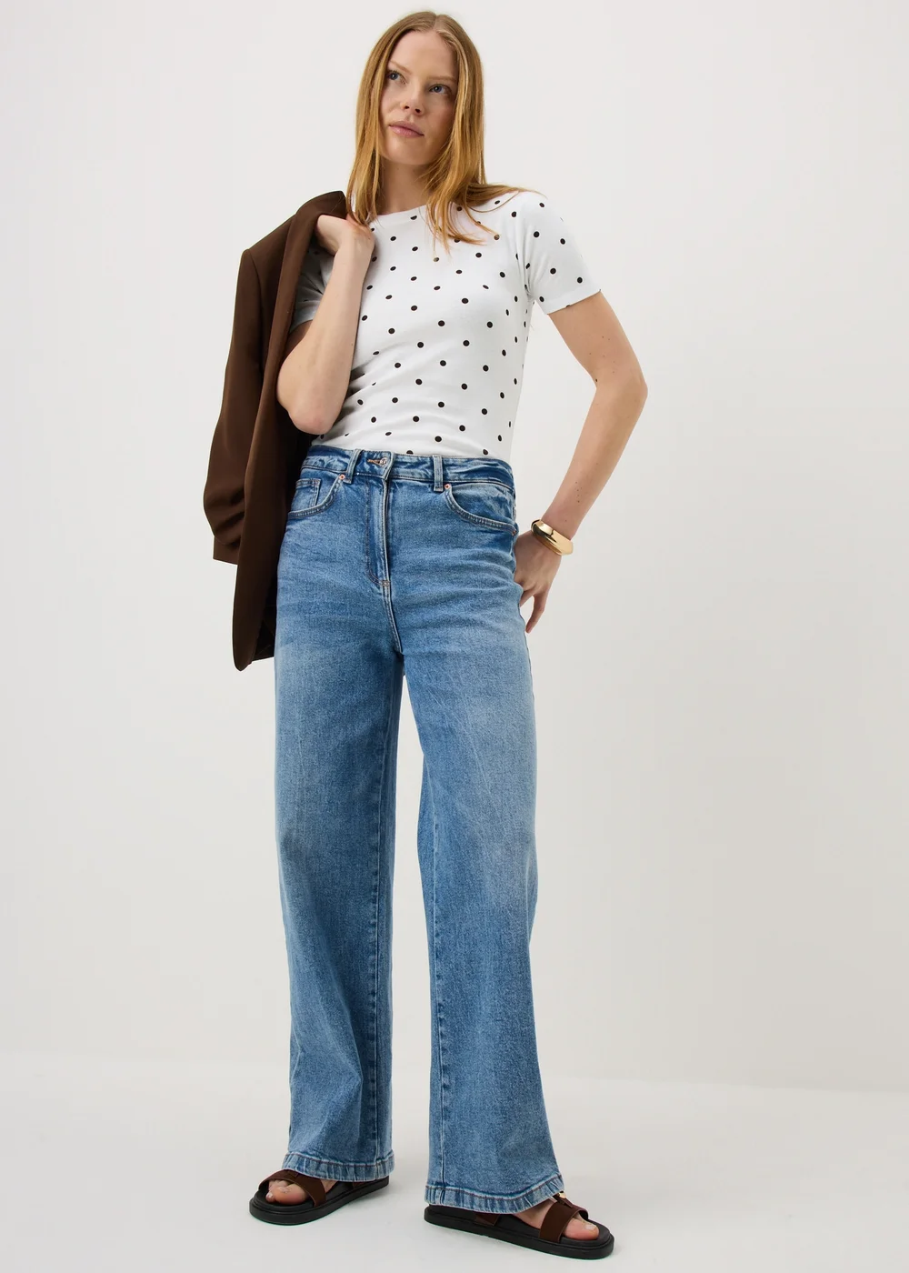Chocolate Brown Polka Dot Fitted T-Shirt - 24 Image 2