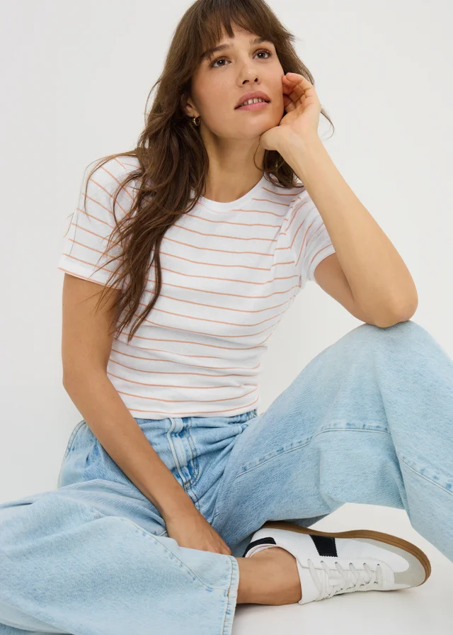 Orange Stripe Fitted T-Shirt