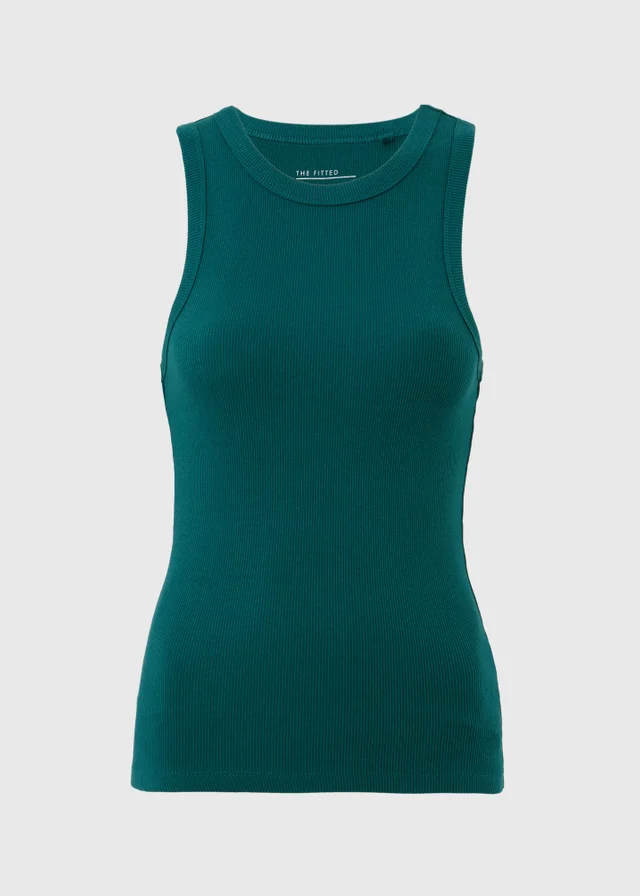 Teal Ribbed High Neck Vest Top