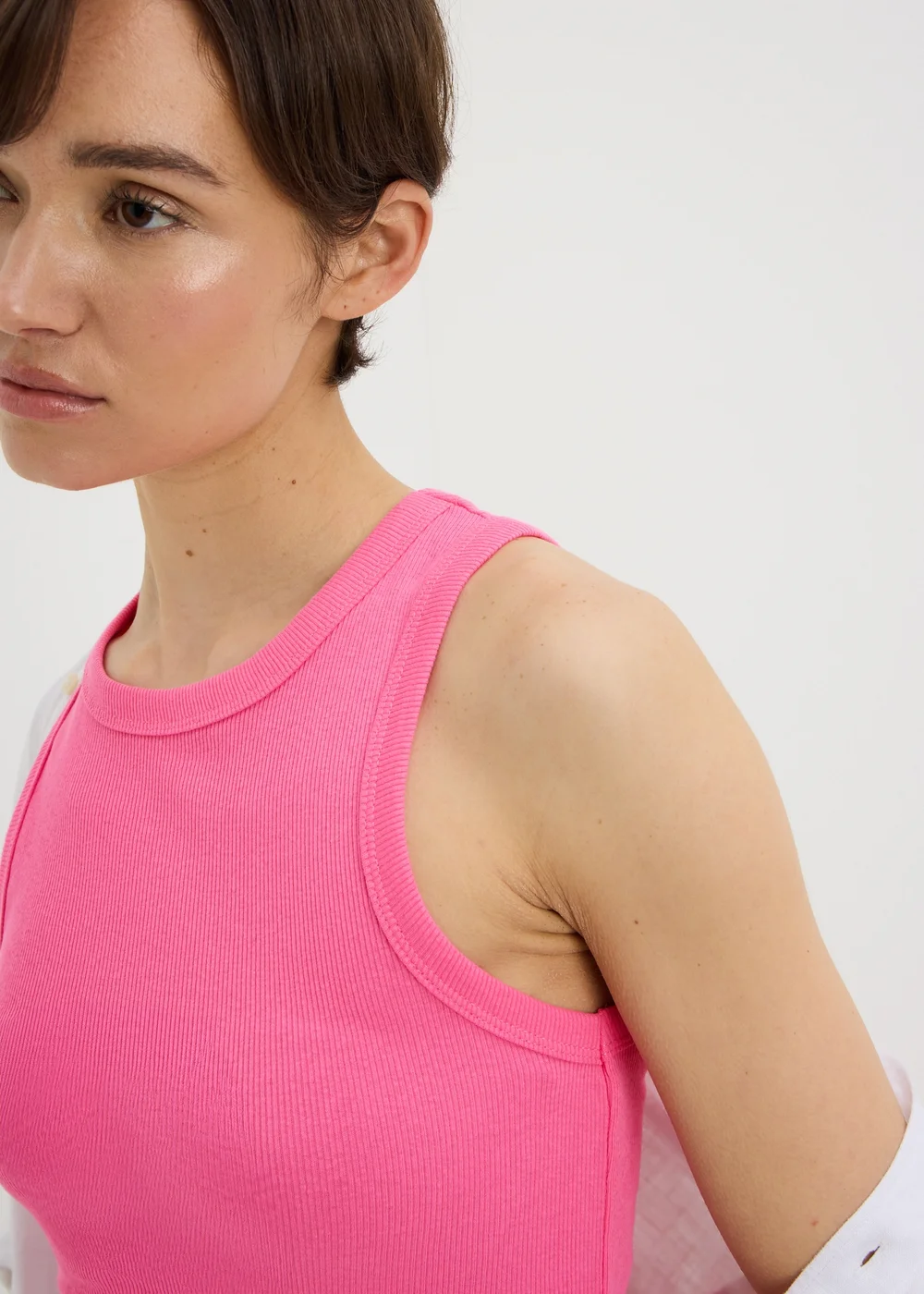 Pink Ribbed High Neck Vest Top - 12 Image 3