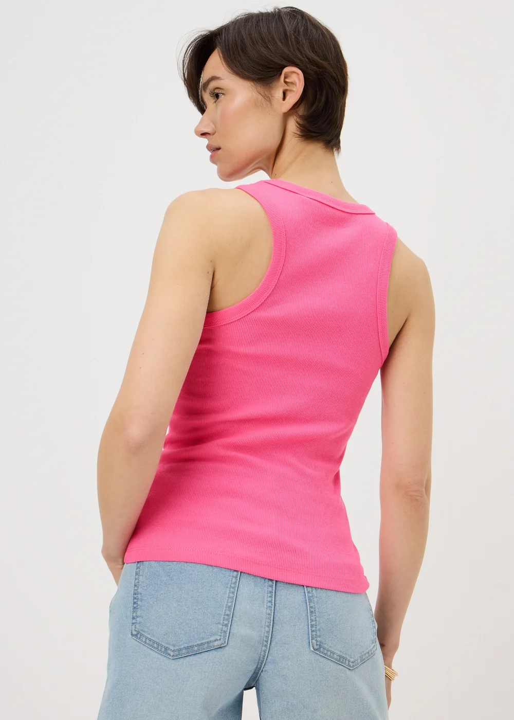 Pink Ribbed High Neck Vest Top - 12 Image 2