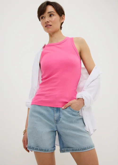 Pink Ribbed High Neck Vest Top - 12 Image 1