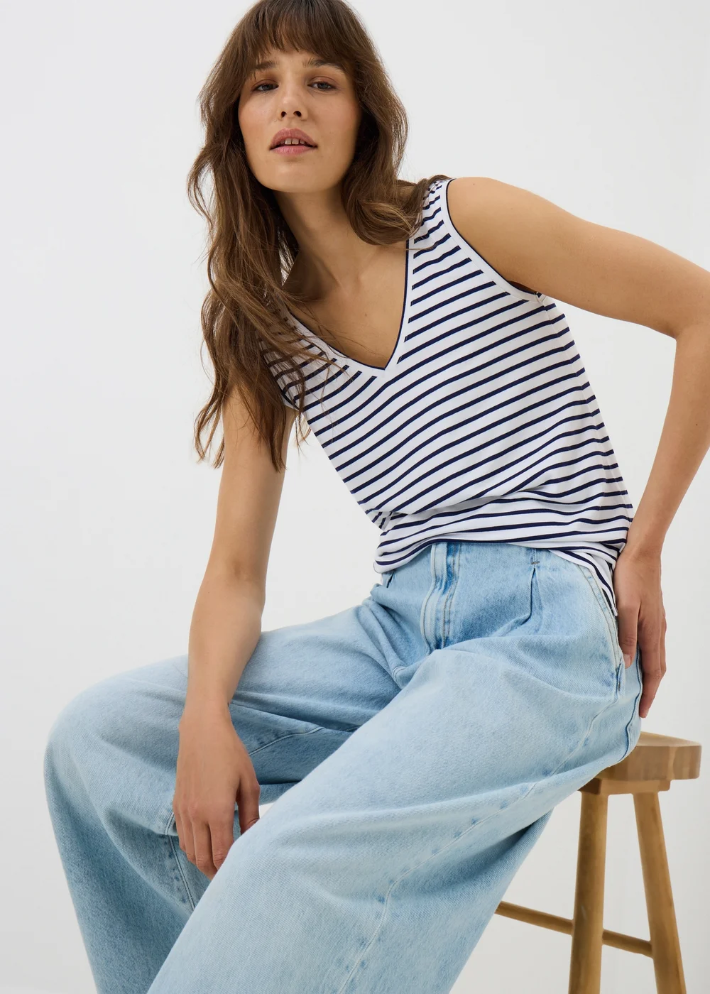 Navy Stripe V-Neck Vest Top - S Image 1