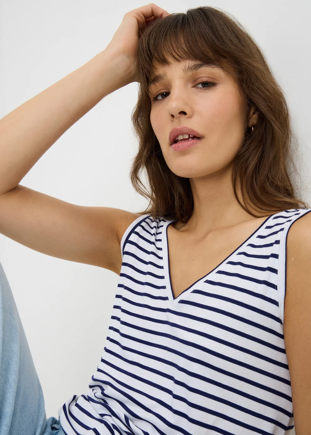Navy Stripe V-Neck Vest Top - S Image 2