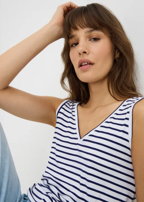 Navy Stripe V-Neck Vest Top - S Image 2