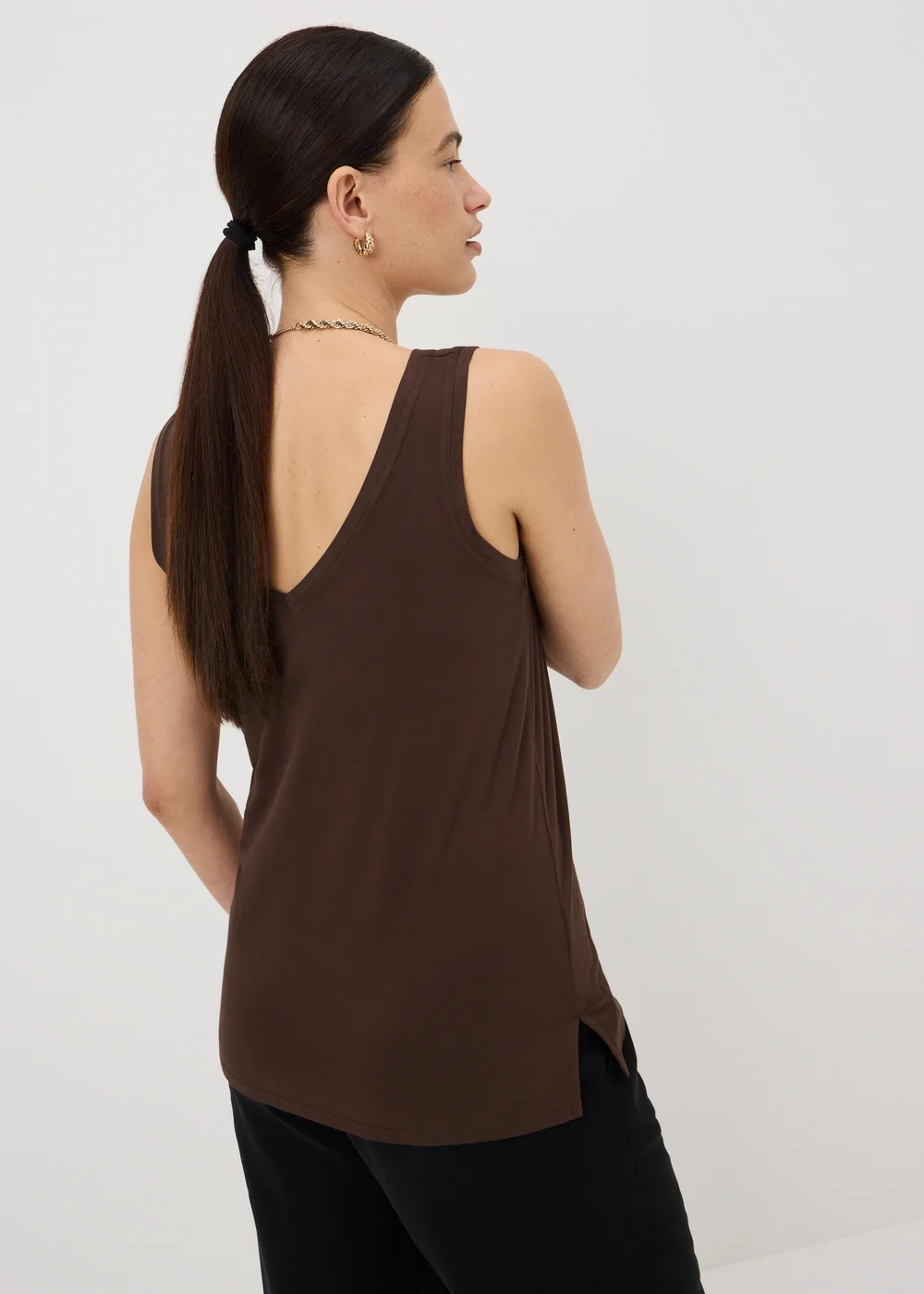 Chocolate Brown V-Neck Vest Top - Small Image 3