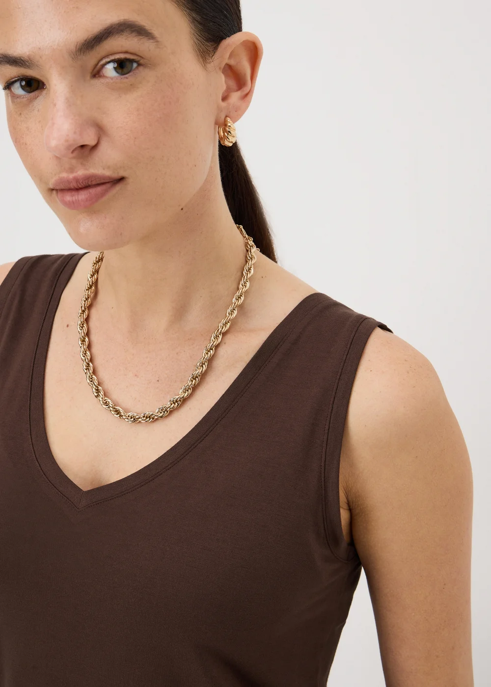 Chocolate Brown V-Neck Vest Top - Small Image 2