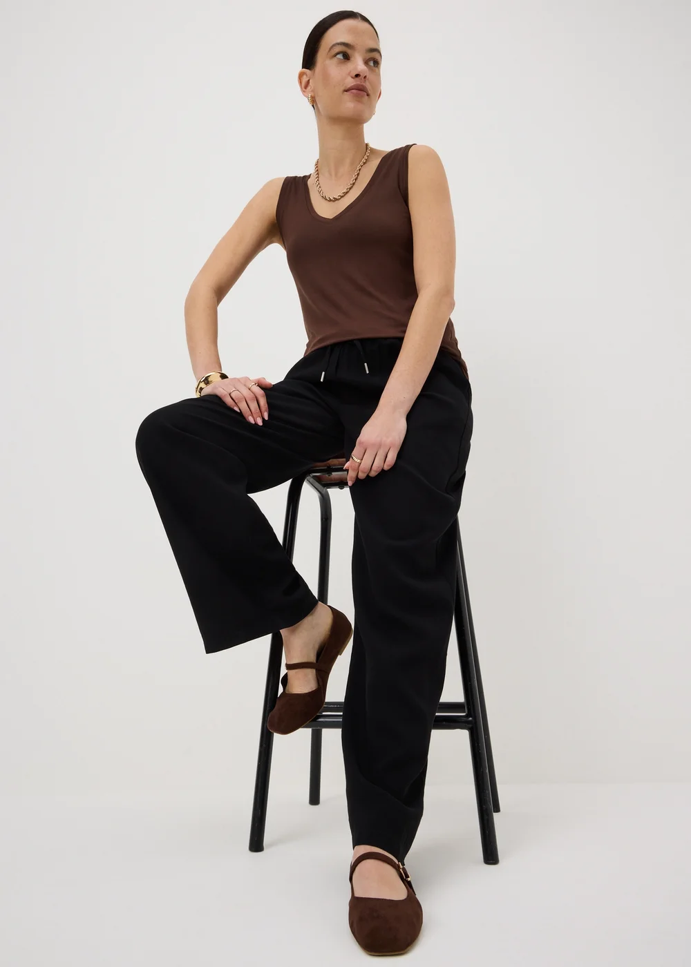 Chocolate Brown V-Neck Vest Top - Small Image 1