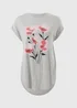 Grey Blurred Floral Longline T-Shirt - Small Image 1
