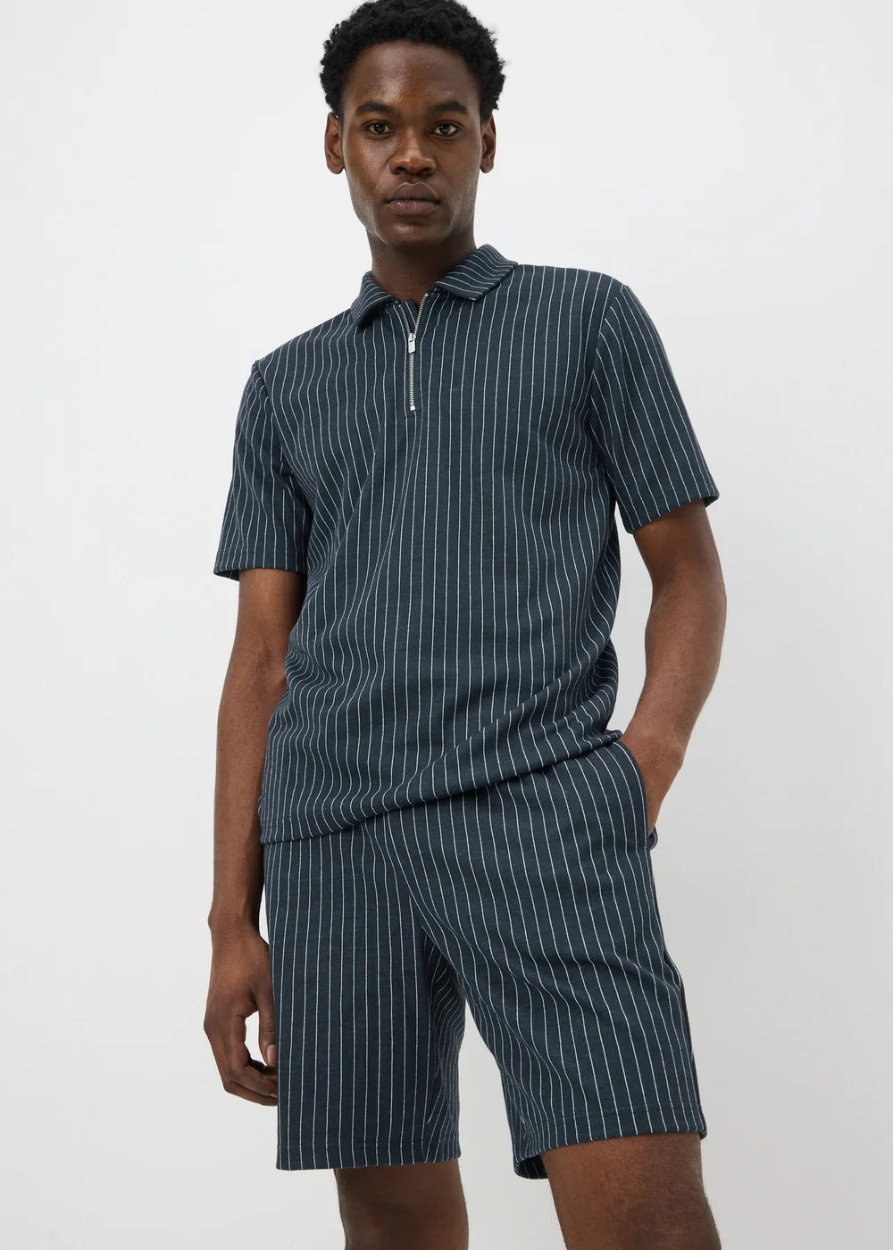Navy Pinstripe Co Ord Shorts - S Image 2