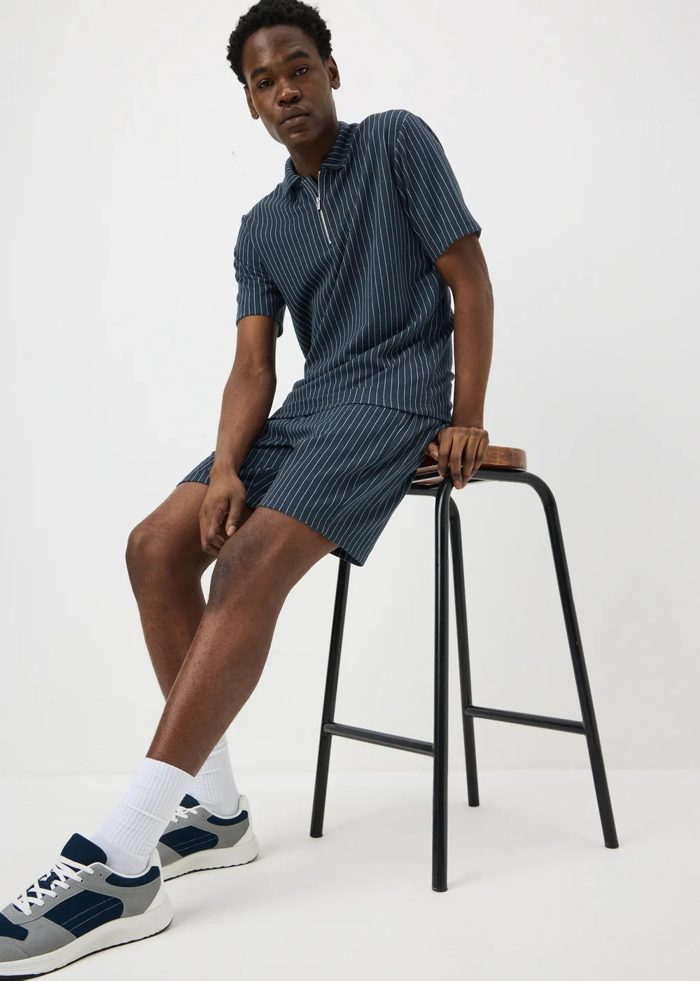 Navy Pinstripe Co Ord Shorts - S Image 1