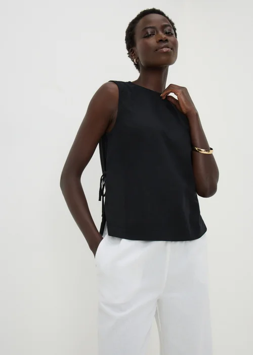 Black Linen Blend Vest Top - Size 14 Image 1
