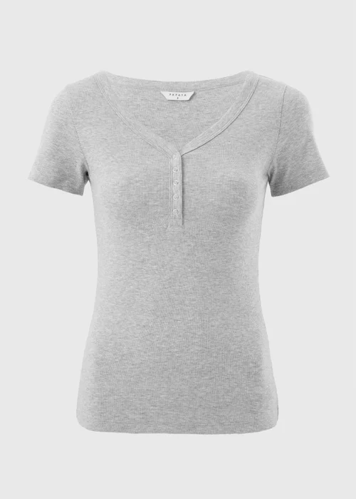 Grey Marl Short Sleeve Henley T-Shirt - 10 Image 4