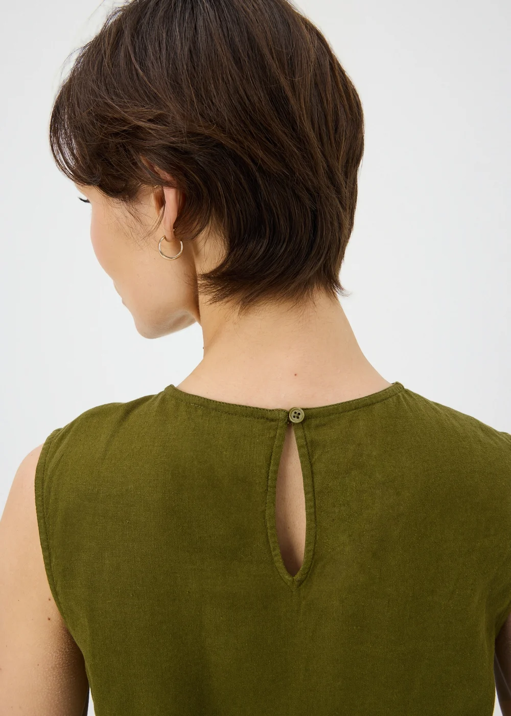 Olive Linen Blend Vest Top - 8 Image 3