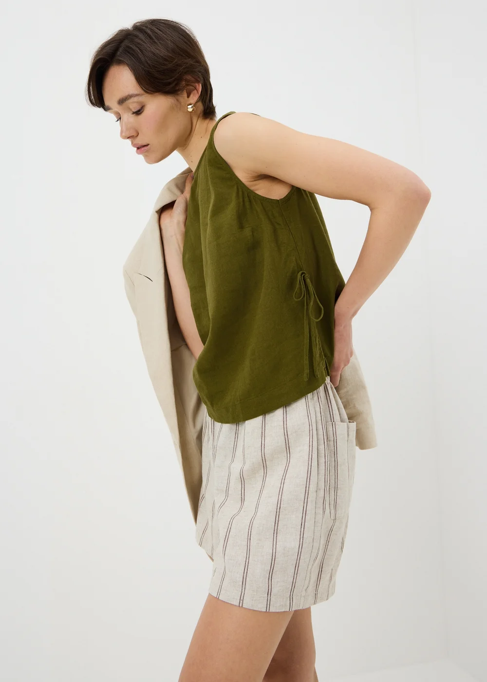 Olive Linen Blend Vest Top - 8 Image 1