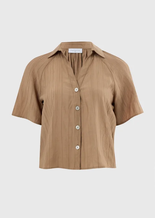 Caramel Crinkle Textured Co Ord Shirt - 8 Image 4