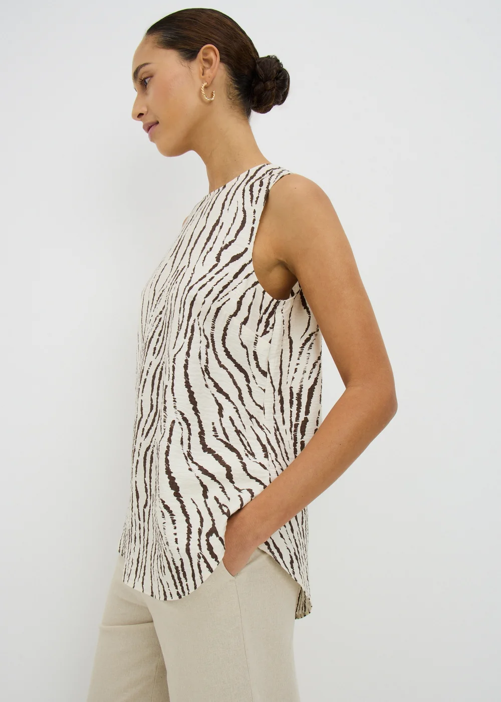 Chocolate Brown Zebra Print Co Ord Vest Top - 20 Image 1