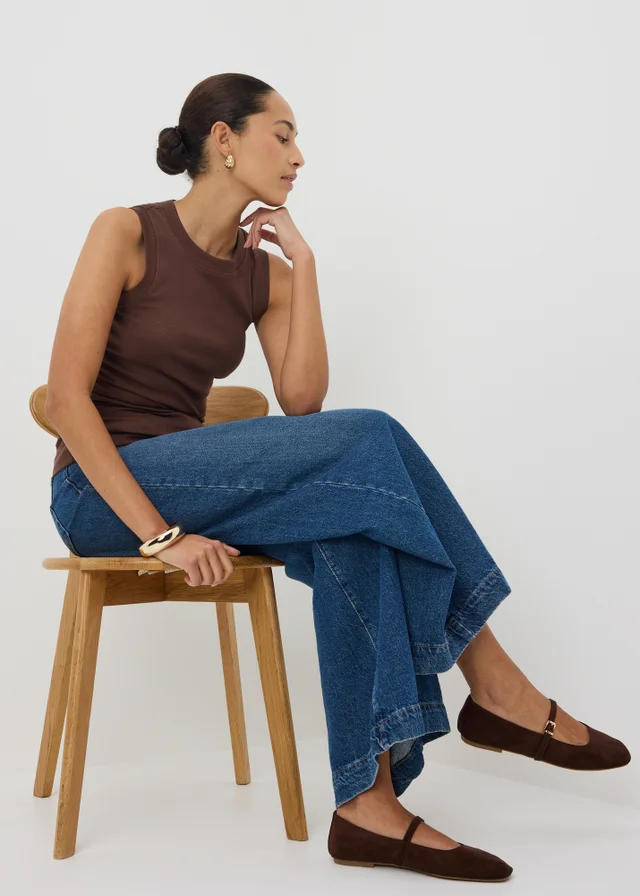 Chocolate Brown Ruched Side Ribbed Vest Top