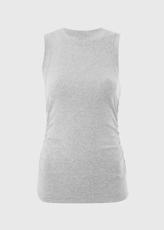 Oatmeal Marl Ruched Side Ribbed Vest Top