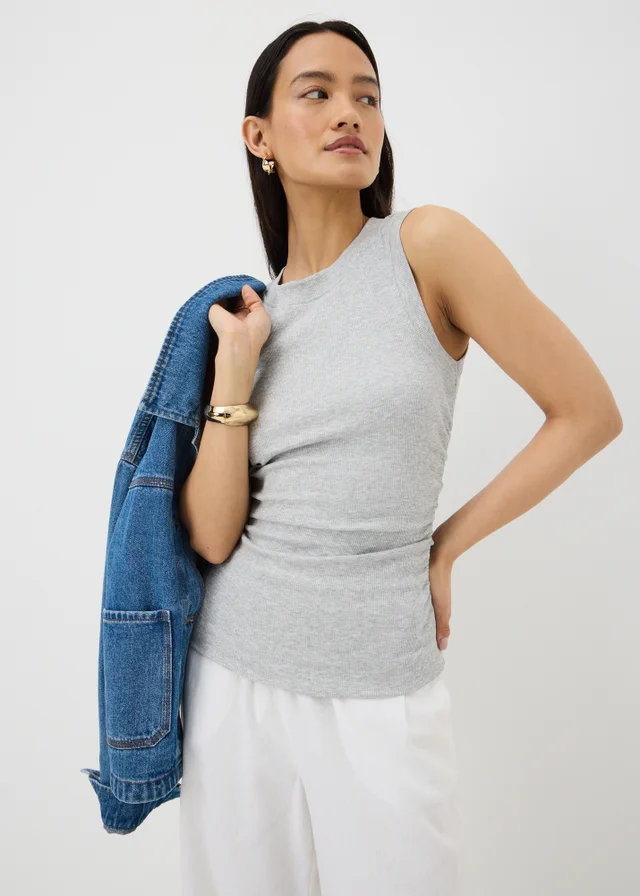 Oatmeal Marl Ruched Side Ribbed Vest Top