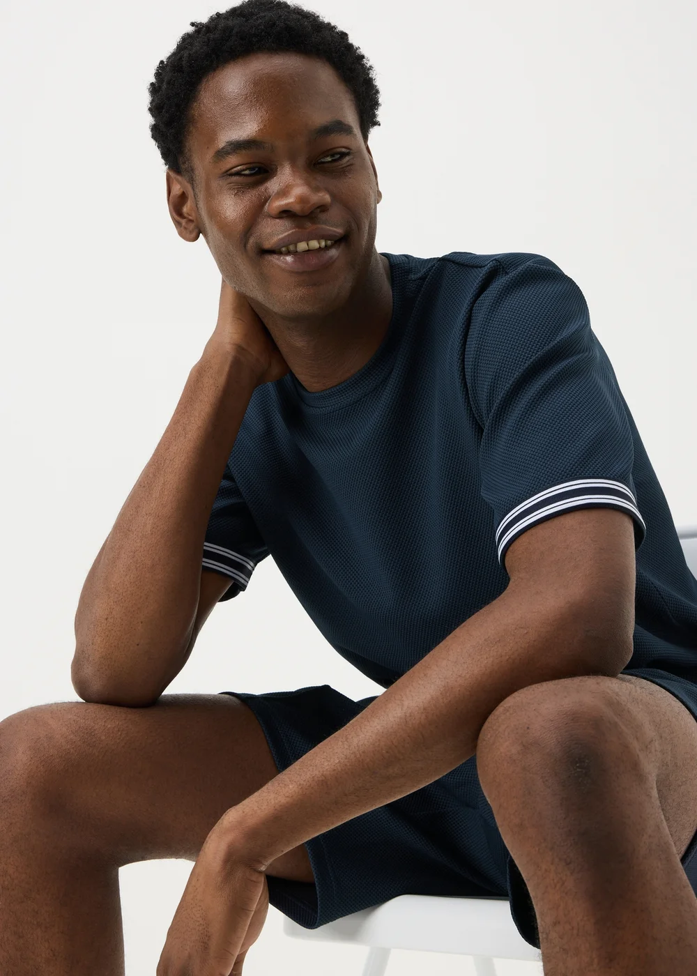 Navy Textured Tape T-Shirt - M Image 1