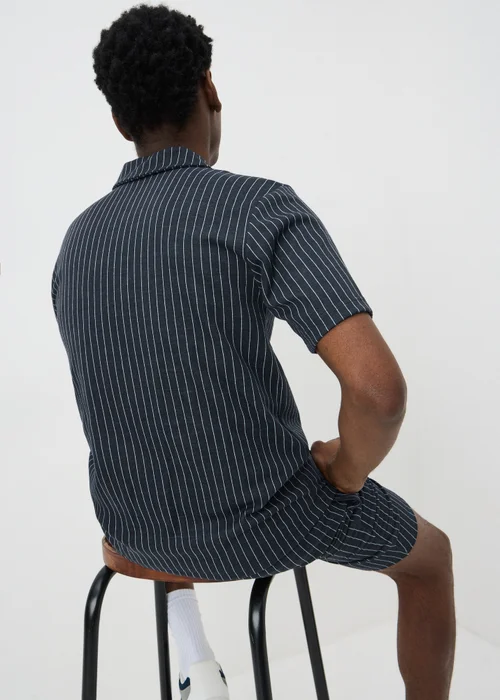 Navy Pin Stripe Zip Co Ord Polo Shirt - 2XL Image 3