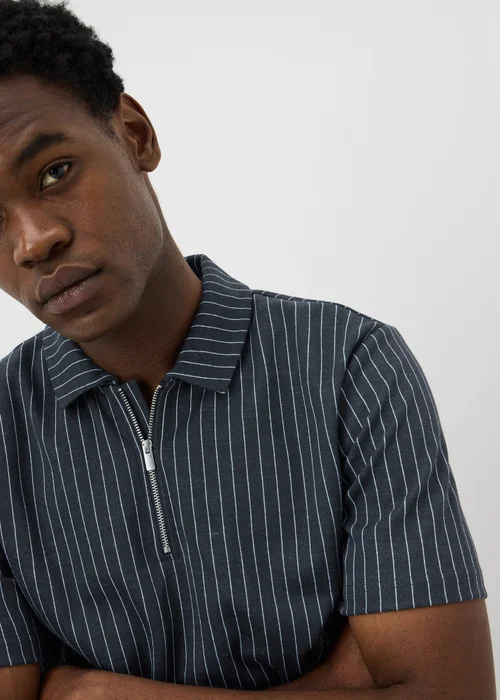 Navy Pin Stripe Zip Co Ord Polo Shirt - 2XL Image 2