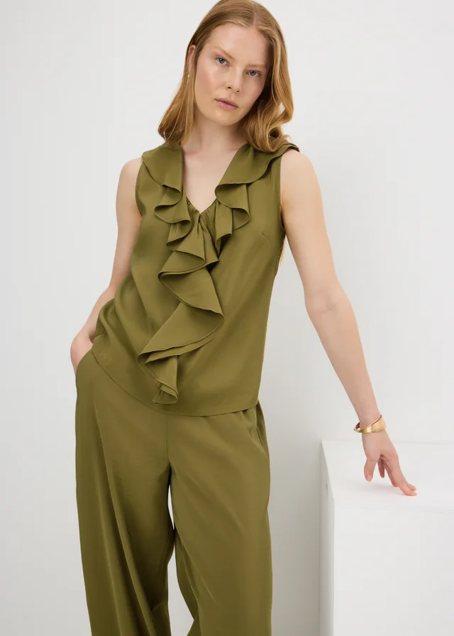 Et Vous Olive Frill Co Ord Vest Top