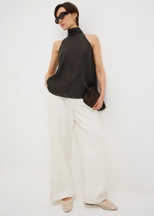 Et Vous Chocolate Brown Tie Halter Neck Vest Top - 22 Image 1