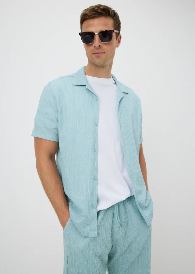 Blue Plisse Textured Co Ord Shirt