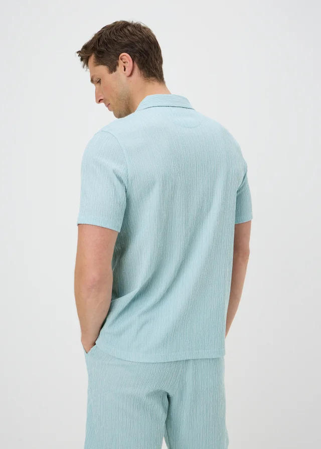 Blue Plisse Textured Co Ord Shirt