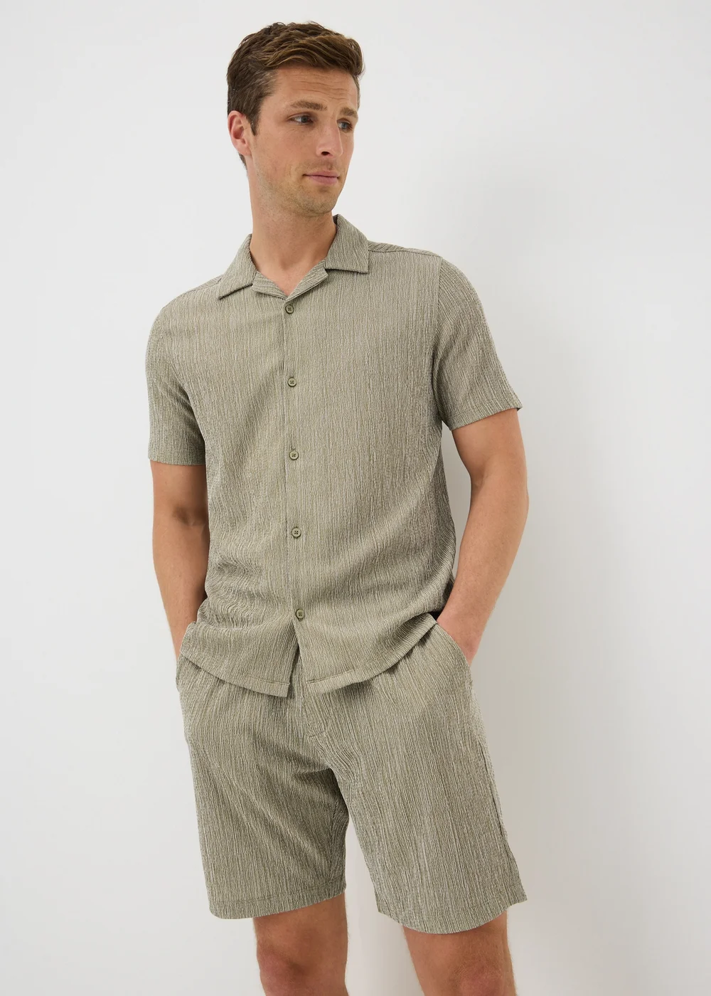 Khaki Plisse Co Ord Shirt - S Image 1